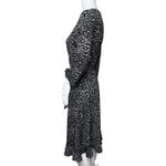 Leota Faux Wrap Midi Dress Womens M Black White Leopard Print Belted Career Photo 2