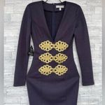 Rare London Navy Deep V-Neck Military Style Dress XS Photo 2