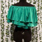 Sugar Lips Green Off The Shoulder Flowy Crop Top Photo 1