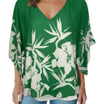 White House | Black Market WHITE HOUSE BLACK MARKET Green White Floral V Neck Kimono Sleeve Top NWOT XS Photo 0