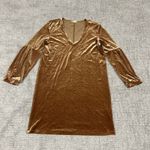 Madewell  Dress Women's Small Velvet Balloon Sleeve Shift Gold Velour Holiday Photo 0