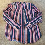 Ecru  Linen L/S Button Down Pink Blue Lilac Stripe Shirt Sz SMALL Photo 9