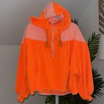 Free People Free‎ People Movement Let It Go Sweatshirt Hood Zip Neon Orange Velour M Photo 2