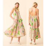 Tibi Linnea Floral Poplin Leather Halter Midi Swing Dress Hazelwood Women's 0 Photo 0