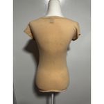 Floral FANG Med Cross Graphic T Shirt‎ Top Beige Fitted Scoop Neck Casual Womens Tan Photo 2