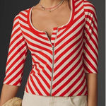 Maeve Anthropologie  XS Scoop-Neck Top Front Zip Crop Stripe Summer Trendy‎ New Photo 0