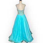 Terani Couture  Formal Gown Women's Med Blue Embellished Strapless A-Line Maxi Photo 2