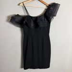 Aidan Mattox Asymmetric Ruffle Bodycon Cocktail Mini Dress Womens 6 Black Tulle Photo 3