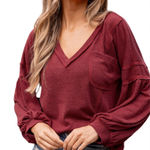 VICI Burgundy Capitol Reef V-Neck Sweatshirt Top S Photo 0