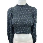 Olivaceous Women's Black Floral Print Smocked Long Baloon Skeeves Crop Top Sz S Photo 0
