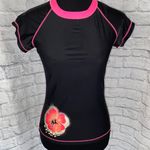 Hobie pullover swim shirt with side floral shimmer design black & pink M Photo 0