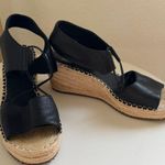 Eileen Fisher NWOT  Black Leather Agnes Espadrille Wedge Sandal Women's Size 9 Photo 3