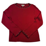St. John Sport by Marie Gray Red Sweater Knit Top Gold Grommet Lace Up Women's L Size L Photo 0