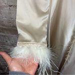 Lulus Precious Aura Champagne Satin Feather Sleeve Midi Dress Size Small NEW Photo 5