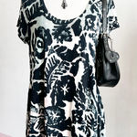 Black White Fringe Tunic Top, Boho, Indie, Festival, Hippie, Grunge,‎ Large Photo 0