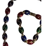 Mid Century Enamel Necklace & Bracelet Women’s Costume Jewelry Set Gold Photo 3