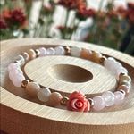 Handmade Rose Quartz + Peach Moonstone Beaded Bracelet with Rose Charm * Photo 0