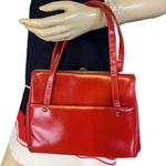 VINTAGE CIRCA 1960’S JANA RED LEATHER KISS LOCK SATCHEL BAG W/CHANGE PURSE Photo 0