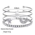 Boutique NWT Silver Bangle Bracelet‎ Set Crystal Star Moon Heart Charm Stackable Jewelry Photo 7