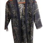 Maya Brooke Lace Duster Cardigan Navy blue Women’s size 14P‎ elegant new Photo 0