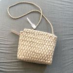 Anthropologie  Embellished Straw Crossbody Bag NWT Tan Cream Woven Photo 6