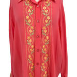 Diane Von Furstenberg  Vintage Floral Embroidered Silk Button-Up Blouse Large Photo 0