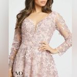 Mac Duggal Pink Floral long Skeeve Lace Applique Deep V Neck ALine Gown Size 14 Photo 2