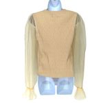 Maeve Anthropologie Sheer-Sleeve Sweater Cream Beige Size Medium Photo 4