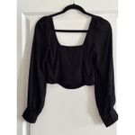 Urban Outfitters  Black Square Neck Smocked Long Sleeve Crop Top Photo 1