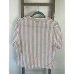 Sincerely Jules  Linen Style Striped Short Sleeve Button Up Pink White Womens Photo 1