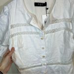 o.p.t Adina White Linen Midi Lace Dress Button Front 8 NWT Puff Sleeves Photo 5