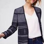 Loft Blazer Jacket Open Front Blue Lined Cotton Aztec Pattern Fringe Size Medium Photo 0