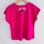 Solitaire  size S fuchsia floral embroidered v-neck blouse Photo 2