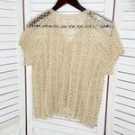 Vintage Crocheted Lace Sheer Topper Cardigan Button Up Tan‎ Sheer Medium Tan Photo 7