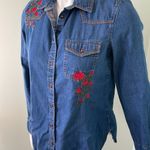 ZARA  embroidered flower classic chambray button down shirt size small Photo 2
