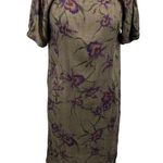 Vintage Dress Puff Sleeve Boat Neck Sheath Mini Iris Floral Print Green Womens 8 Size M Photo 3