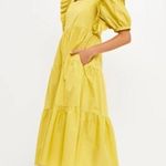 English Factory Puff Short Sleeve Midi Dress Square Neck Ruffle Smocked Detail S Photo 1