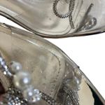 Wild Diva Y2K VTG. SILVER PEARL RHINESTONE CLEAR KITTEN HEEL SANDALS SZ. 9 ‎  Photo 5