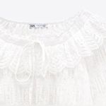 ZARA NWT  Women Off White Textured Tie Eyelet 3/4 Sleeve Slight Cropped Top Sz M Photo 3