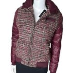 Members Only Women's Tweed Varsity Burgundy Hooded Jacket Photo 2