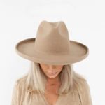 Gigi Pip x Cara Loren Pencil Brim Hat Tan Fall Australian Wool Fedora Size 59 ML Photo 3