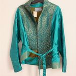 Teal and Gold Patterned Jacket Blue Photo 7