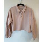 Aerie Cropped Polo Collared Sweatshirt Pink Size Medium  Photo 2