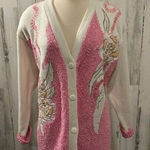 Vintage‎ cardigan floral bloomcore 90s 80s unique medium knit barbie core Pink Photo 0