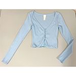 H&M Baby Blue Pastel Ribbed Long Sleeve Crop Top Cardigan Shirt Blouse Size XS ☁️ Photo 1