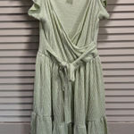 Caution to the Wind Green/White Stripe Ruffle Straps Short Dress Size Medium Photo 0