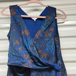 Halogen Blue Floral Faux Wrap Midi Dress Women’s Small Sleeveless V-Neck Coastal Photo 2