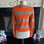 Aeropostale  Sweater Orange Silver Stripe Lightweight Womens Small Crewneck Photo 6
