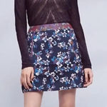 Anthropologie Maeve Cardana Mini Skirt Floral Brocade Blue Purple Size US 4 Photo 0