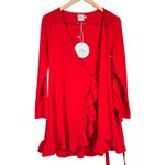 Princess Polly Agnetha Mini Dress Red Long Sleeve Wrap Ruffle Flounce Women's 8 Photo 2